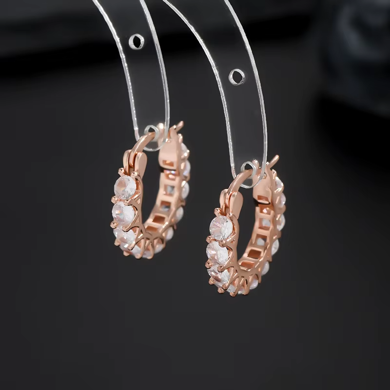 Factory Direct Sale Gold Plated Zircon Classic European Style Light Luxury Hoop Earrings Alloy Geometric Feminine