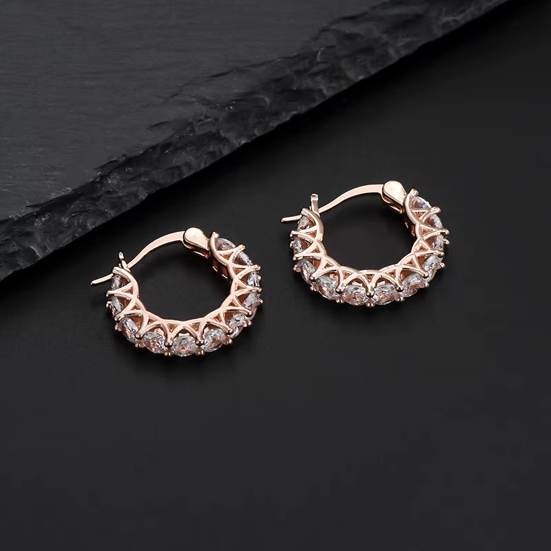 Factory Direct Sale Gold Plated Zircon Classic European Style Light Luxury Hoop Earrings Alloy Geometric Feminine