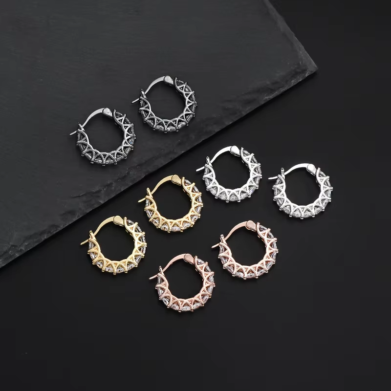 Factory Direct Sale Gold Plated Zircon Classic European Style Light Luxury Hoop Earrings Alloy Geometric Feminine