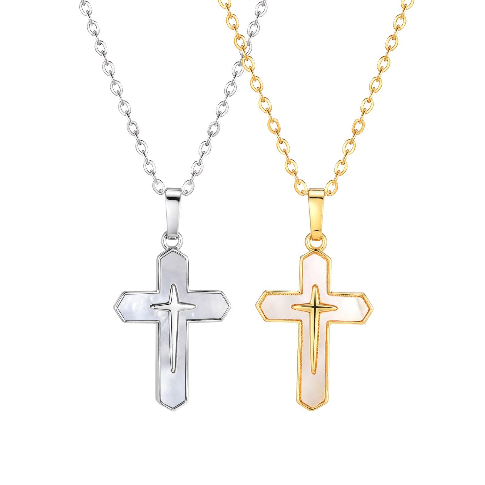 Factory Prices Jewelry Titanium Steel 18K Gold Cross Necklace Women Religious Cross Pendant Necklace