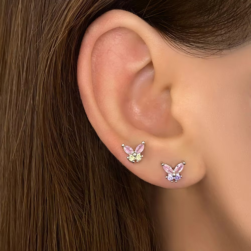 Factory Wholesale Price Fashion Stud Earrings Aretes Real Gold Plated Cute Butterfly Earrings for Girls