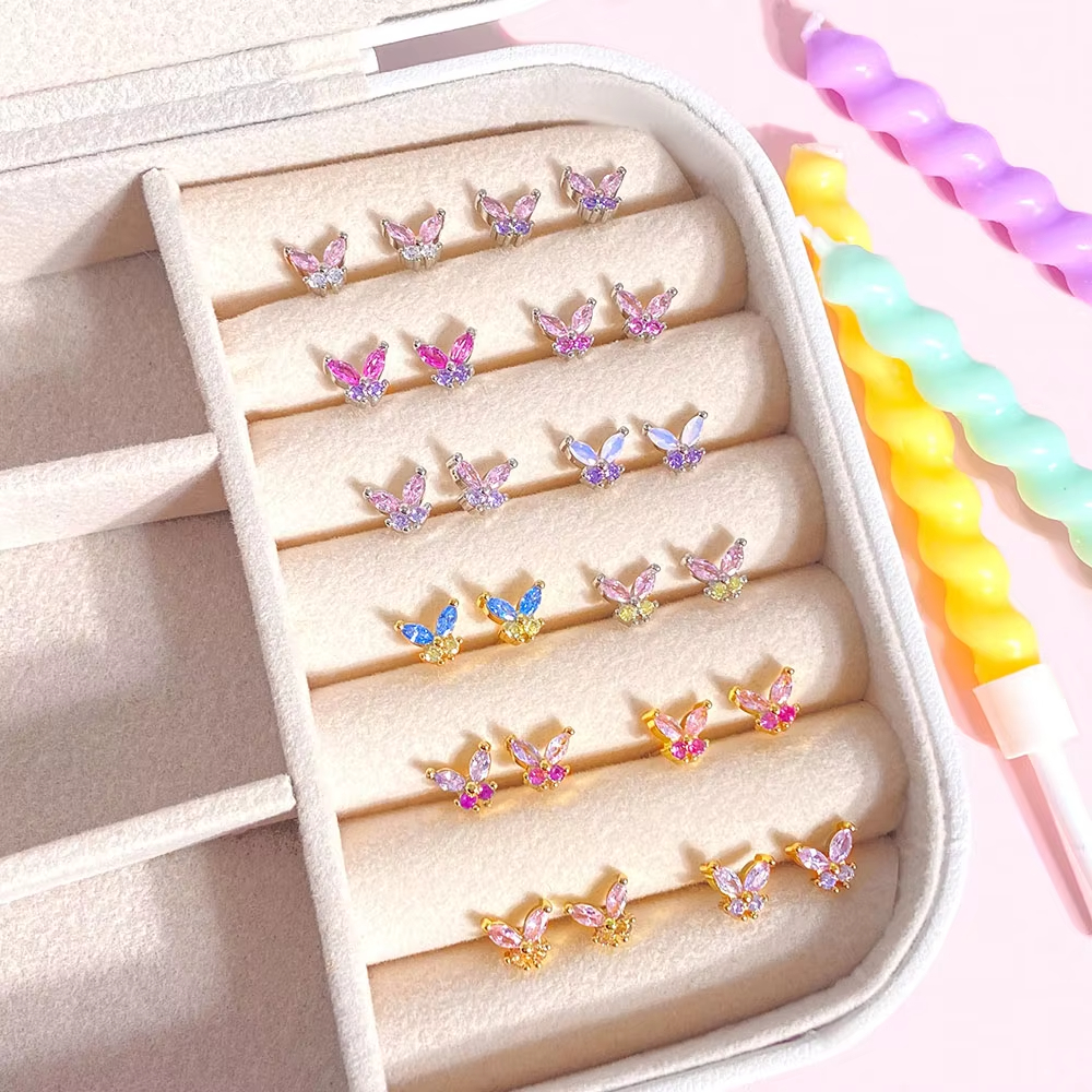 Factory Wholesale Price Fashion Stud Earrings Aretes Real Gold Plated Cute Butterfly Earrings for Girls