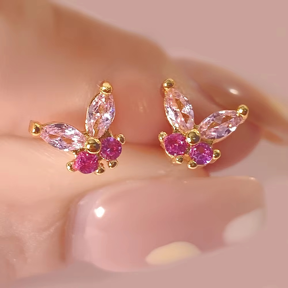 Factory Wholesale Price Fashion Stud Earrings Aretes Real Gold Plated Cute Butterfly Earrings for Girls