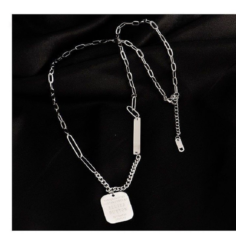 Silver Titanium Steel Tag Necklace with Engraved Text for Men and Women