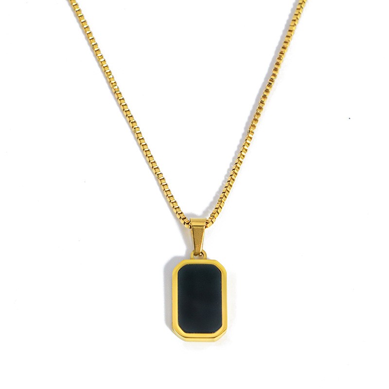 Black Rectangle Pendant Necklace – Minimalist Titanium Steel Jewelry for Women