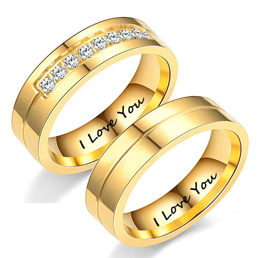 Fashion Couple I LOVE YOU Elegant Rings Diamond-bordered Jewelry for Men and Women Silver Gold Plated Stainless Steel Rings