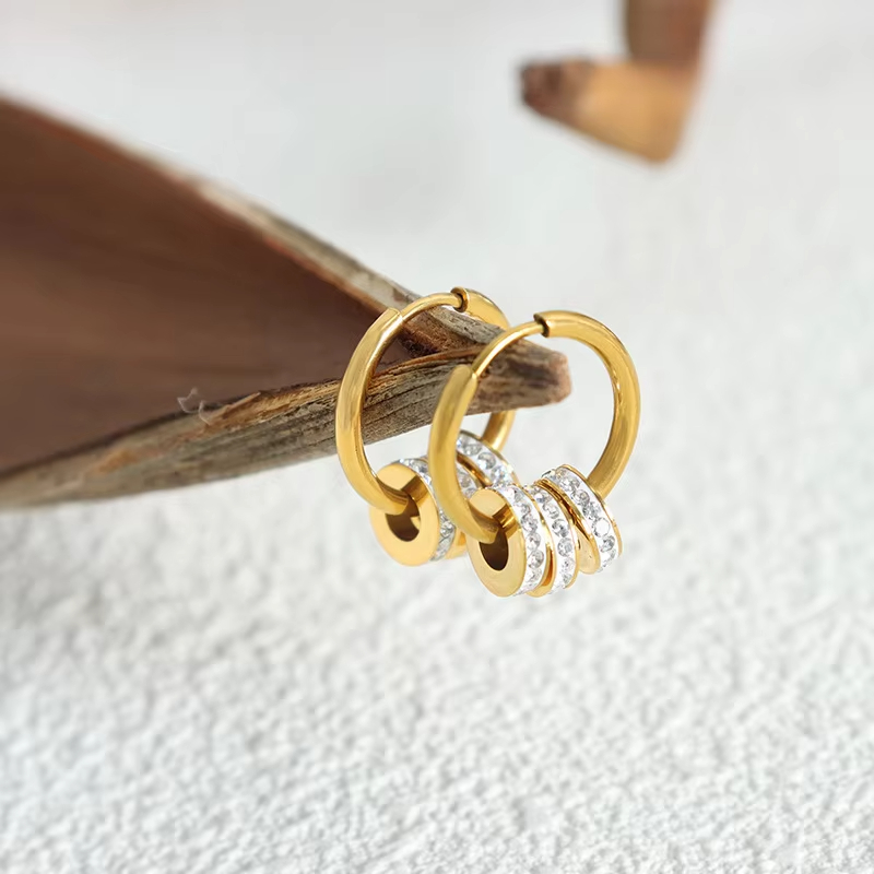 Fashion Jewelry 18K Gold Plated 316L Stainless Steel Multiple Drill Zircon Circle Hoop Drop Huggie Earrings for Women