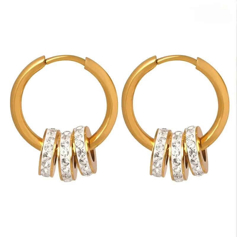 Fashion Jewelry 18K Gold Plated 316L Stainless Steel Multiple Drill Zircon Circle Hoop Drop Huggie Earrings for Women