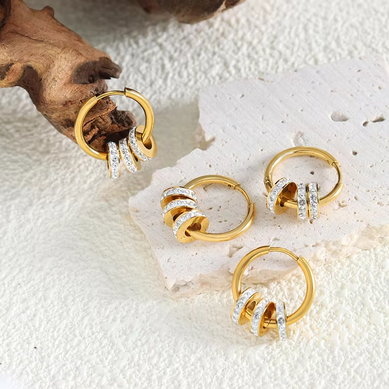 Fashion Jewelry 18K Gold Plated 316L Stainless Steel Multiple Drill Zircon Circle Hoop Drop Huggie Earrings for Women