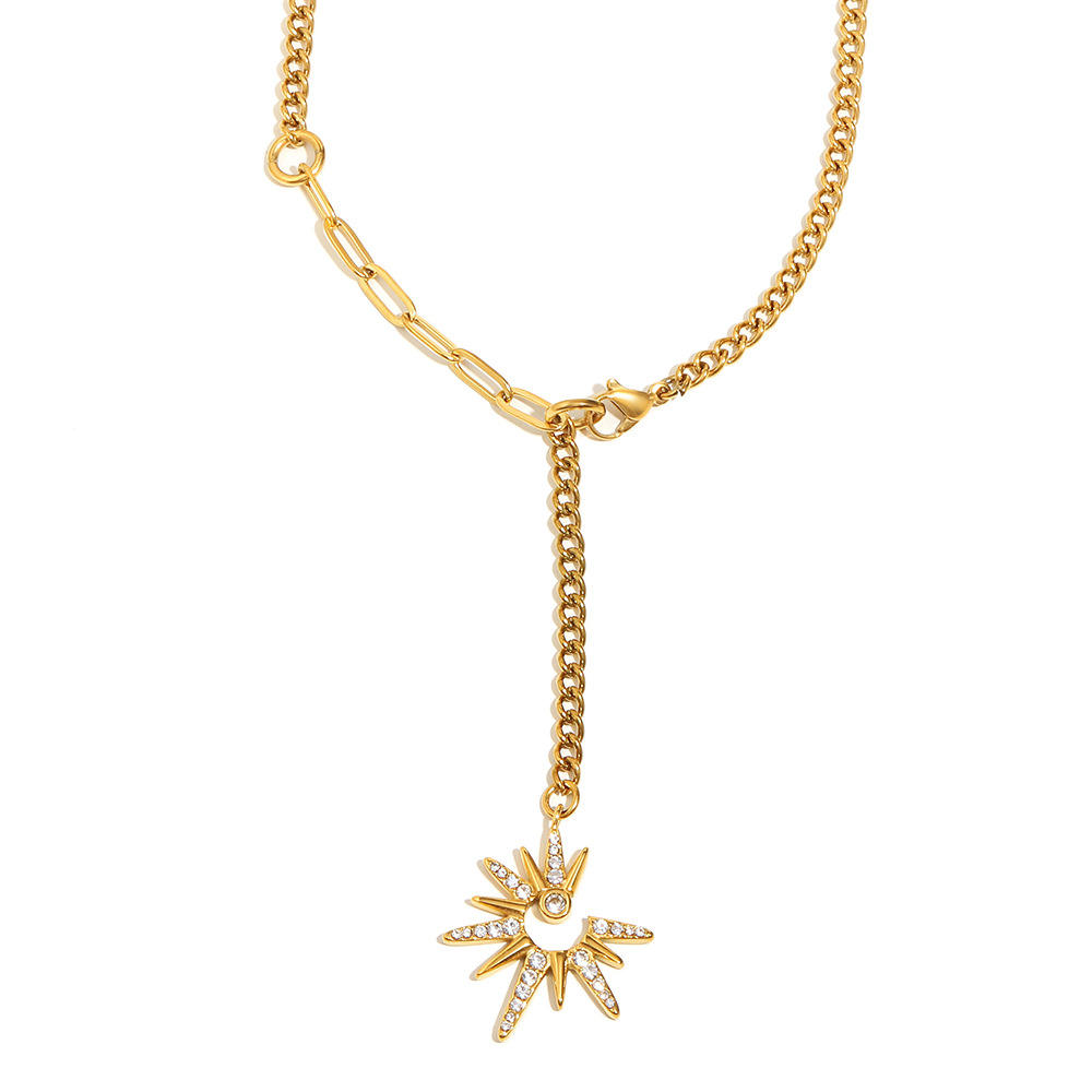 Fashion Jewelry 18k Gold Plated Pvd Stainless Steel Futuristic Designer Long High-Quality Hollow Sun Pendant Necklace