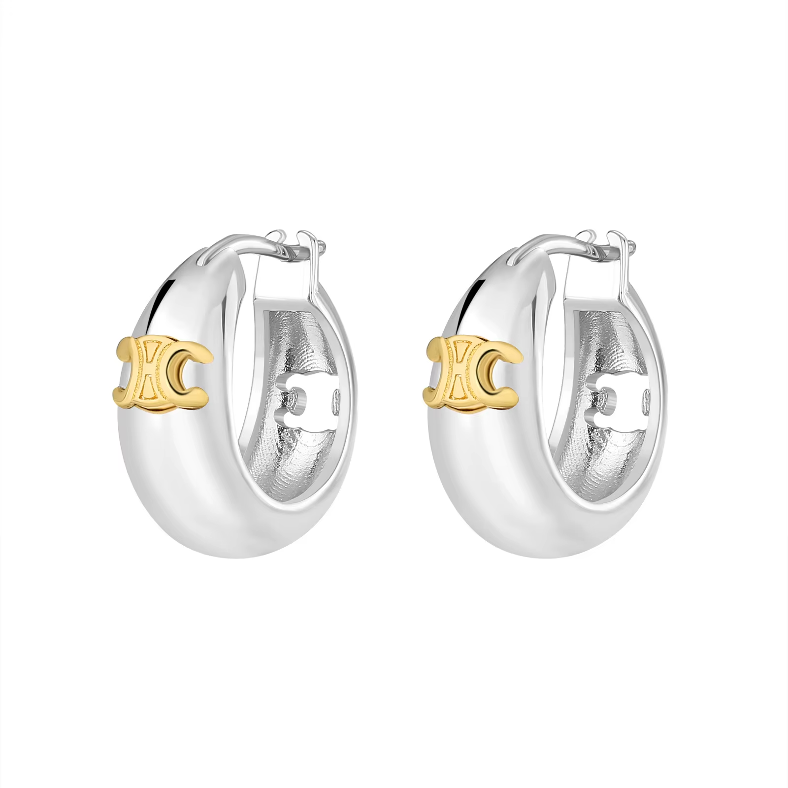 Fashion Jewelry Brand Chunky Zirconia Custom Hoop Earrings Brass Plated Gold Hoop Earrings
