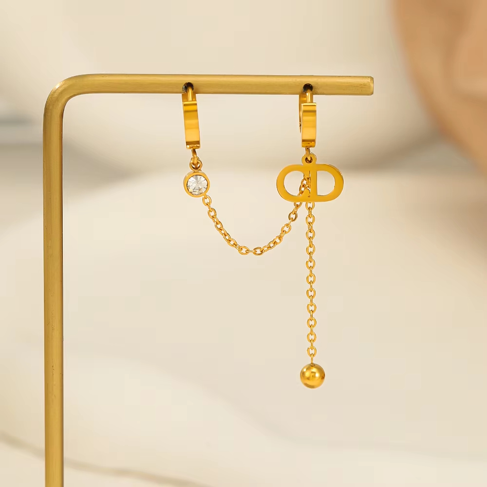 Fashion Jewelry Earrings Women Tassel Earrings 18K Gold Plated Jewelry CD Letter Zircon Hoop Earrings Charm Cute Jewelry