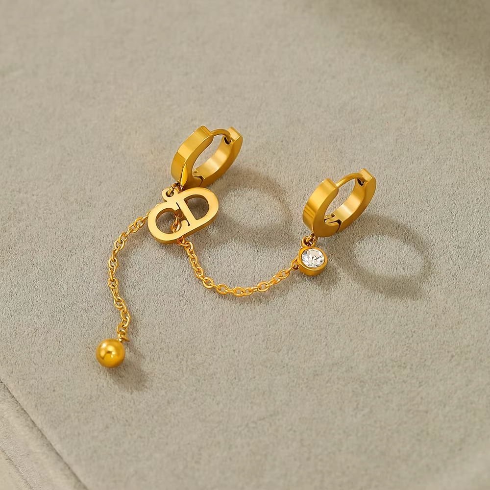 Fashion Jewelry Earrings Women Tassel Earrings 18K Gold Plated Jewelry CD Letter Zircon Hoop Earrings Charm Cute Jewelry