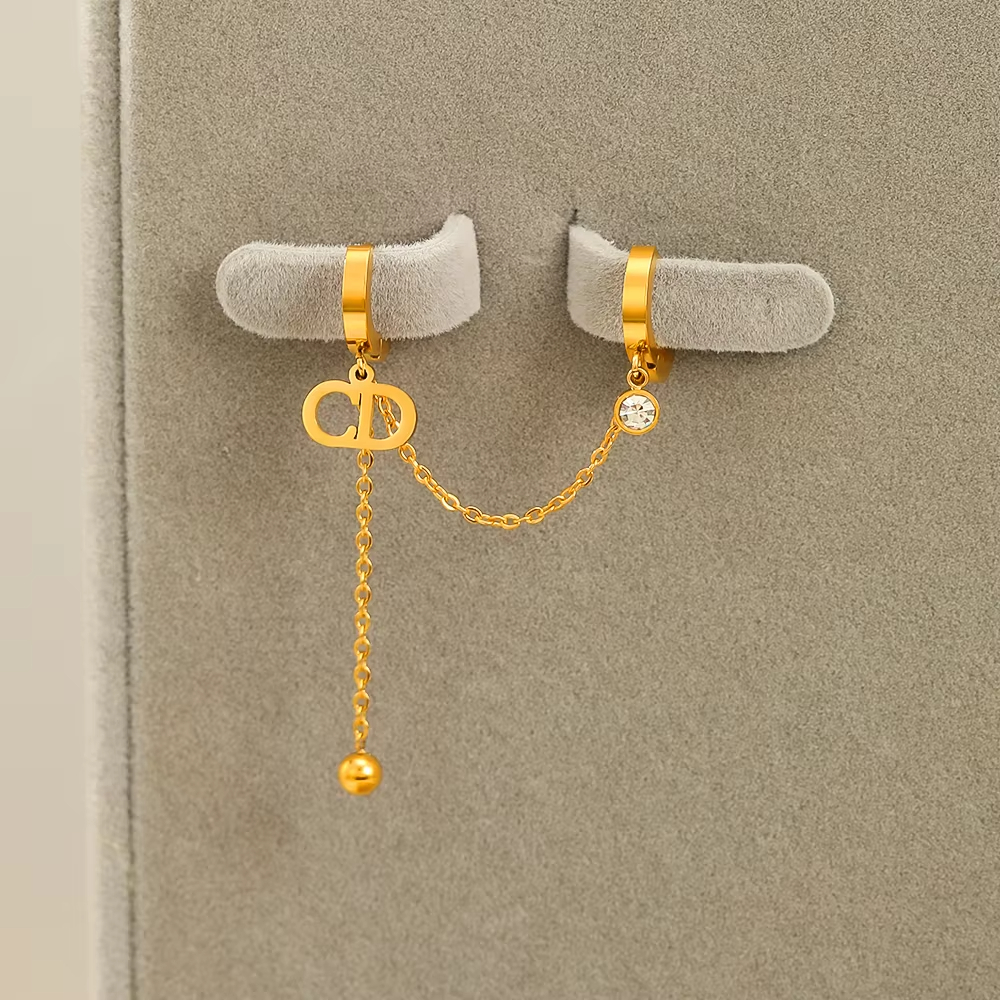 Fashion Jewelry Earrings Women Tassel Earrings 18K Gold Plated Jewelry CD Letter Zircon Hoop Earrings Charm Cute Jewelry