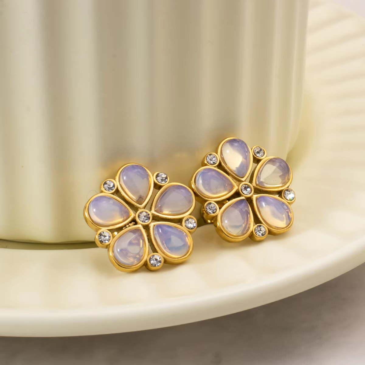 Fashion Jewelry Earrings and Neckless Set Flower Earring Jewelry for Women Stainless Steel Non Tarnish Zirconia Earrings