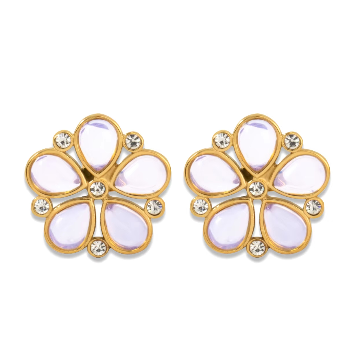 Fashion Jewelry Earrings and Neckless Set Flower Earring Jewelry for Women Stainless Steel Non Tarnish Zirconia Earrings