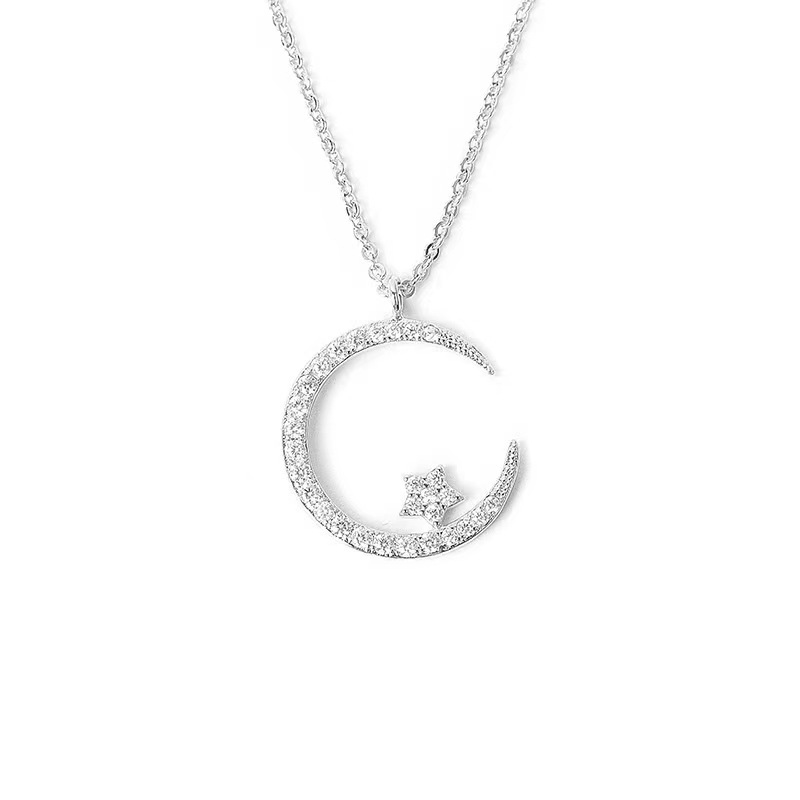 Fashion Shining Inlaid Crystal Moon Pendant Necklace Women Delicate Luxury Temperament Wedding Banquet Jewelry Accessories