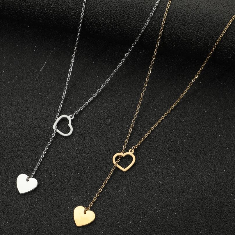 Fashion Tie-In Titanium Heart-Shaped Collarbone Chain Creative Simple Peach Heart Love Pendant Women'S Stainless Steel Necklace