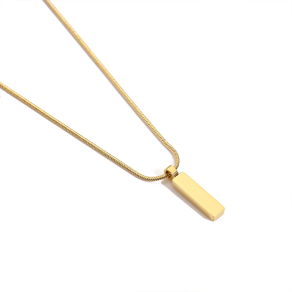 Fashion Trend Jewelry Waterproof Men Stainless Steel Long Chain Necklace Gold Bar Square Pendant Necklace for Men