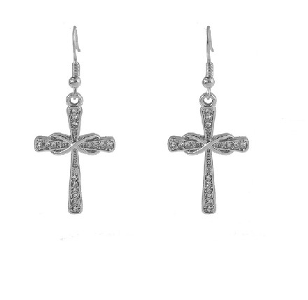 Vintage-Style Cross Dangle Earrings – Silver Hook Religious Jewelry for Women