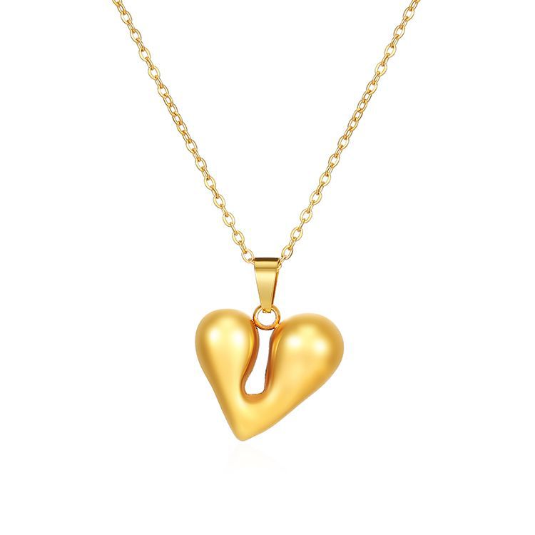 Fashionable Stainless Steel Heart Pendant Necklace with Diamond and Link Chain High-End Gold-Plated Women's Luxury Necklace
