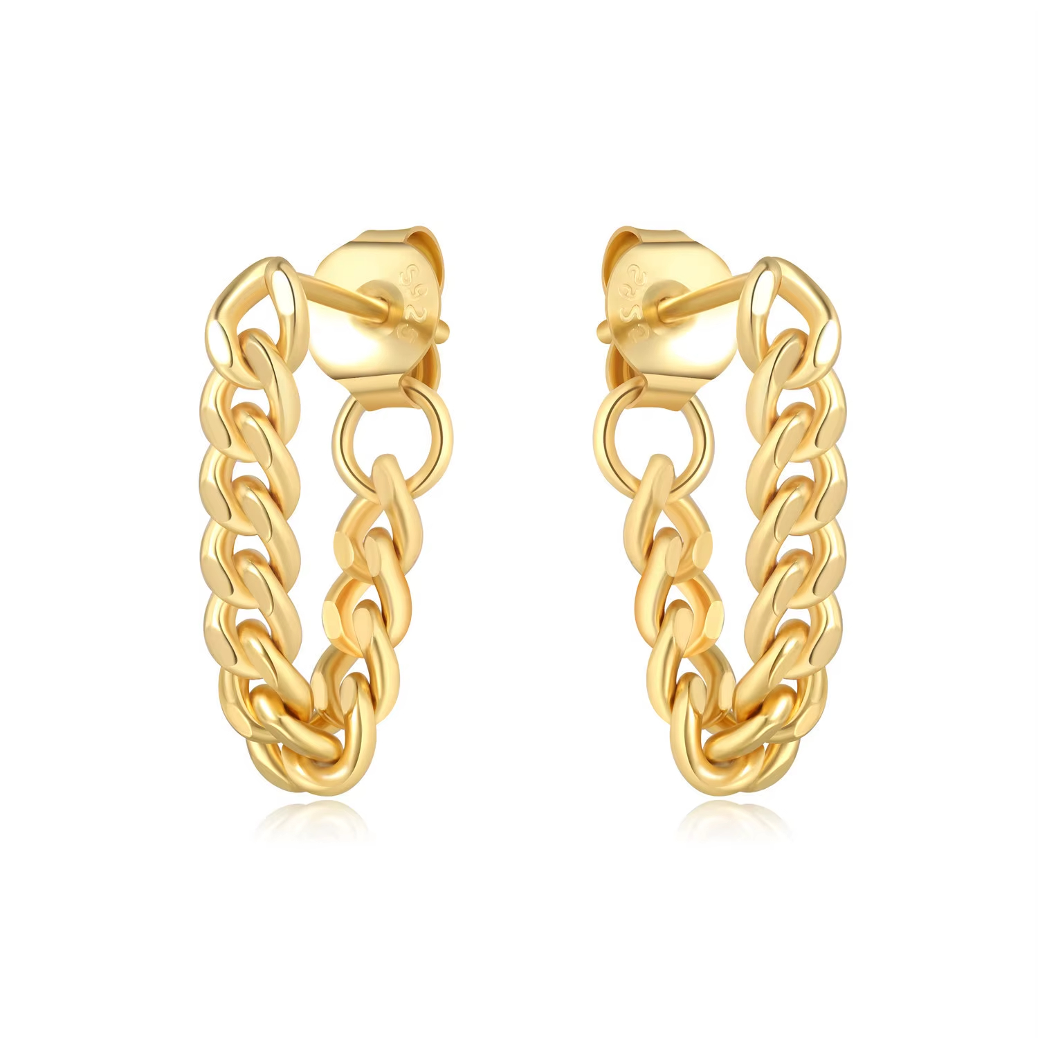 Fine Jewelry 925 Sterling Silver Gold Plated Link Chain Hoop Earrings for Women