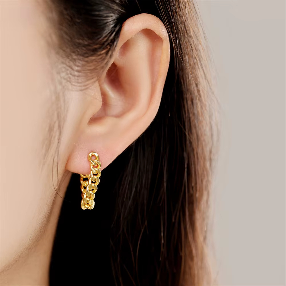 Fine Jewelry 925 Sterling Silver Gold Plated Link Chain Hoop Earrings for Women