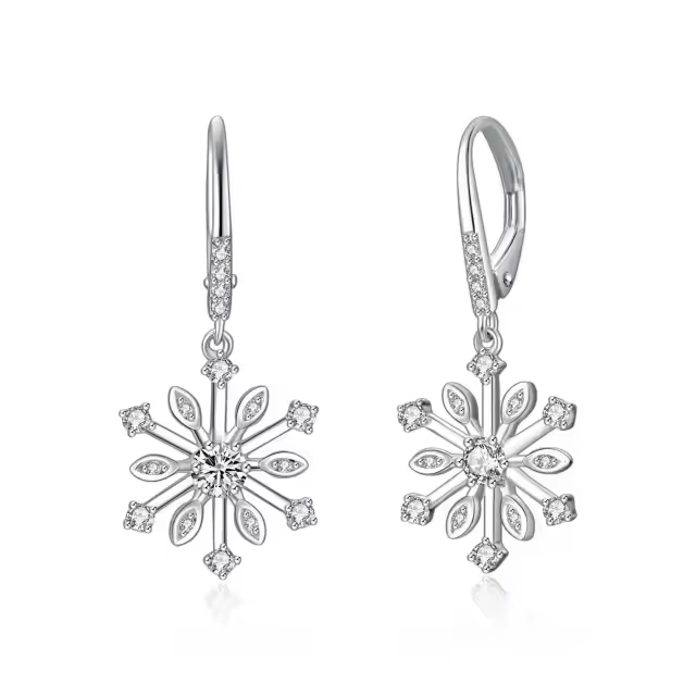 Fine Jewelry 925 Sterling Silver High Polished 3A Zircon Snowflake Drop Earrings for Women