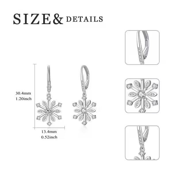 Fine Jewelry 925 Sterling Silver High Polished 3A Zircon Snowflake Drop Earrings for Women