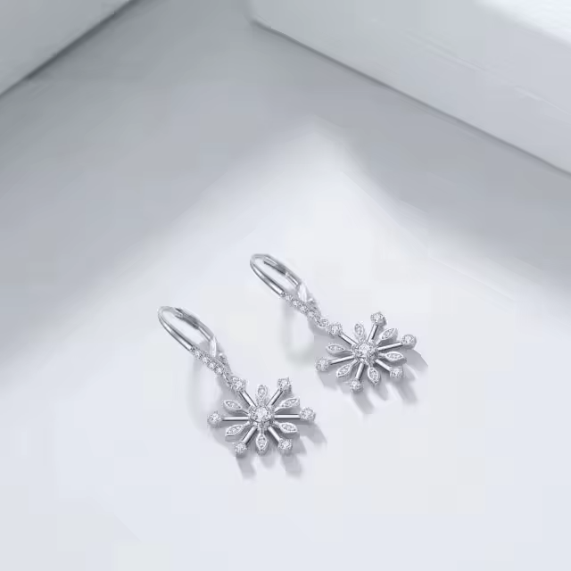 Fine Jewelry 925 Sterling Silver High Polished 3A Zircon Snowflake Drop Earrings for Women