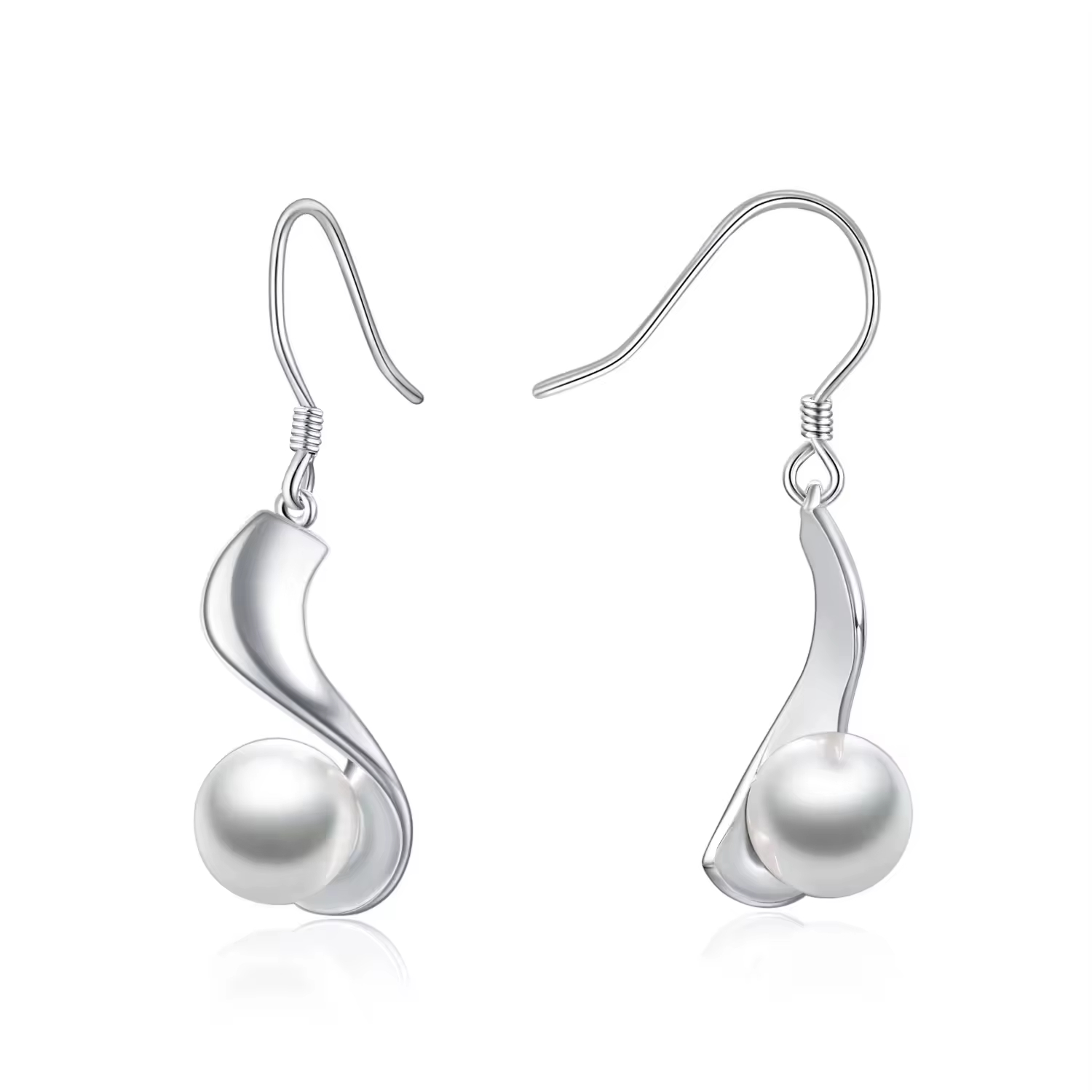 Fine Jewelry 925 Sterling Silver White Freshwater Pearl Dangle Hook Earrings for Women