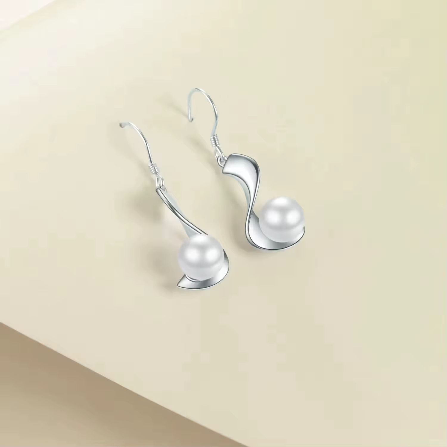 Fine Jewelry 925 Sterling Silver White Freshwater Pearl Dangle Hook Earrings for Women
