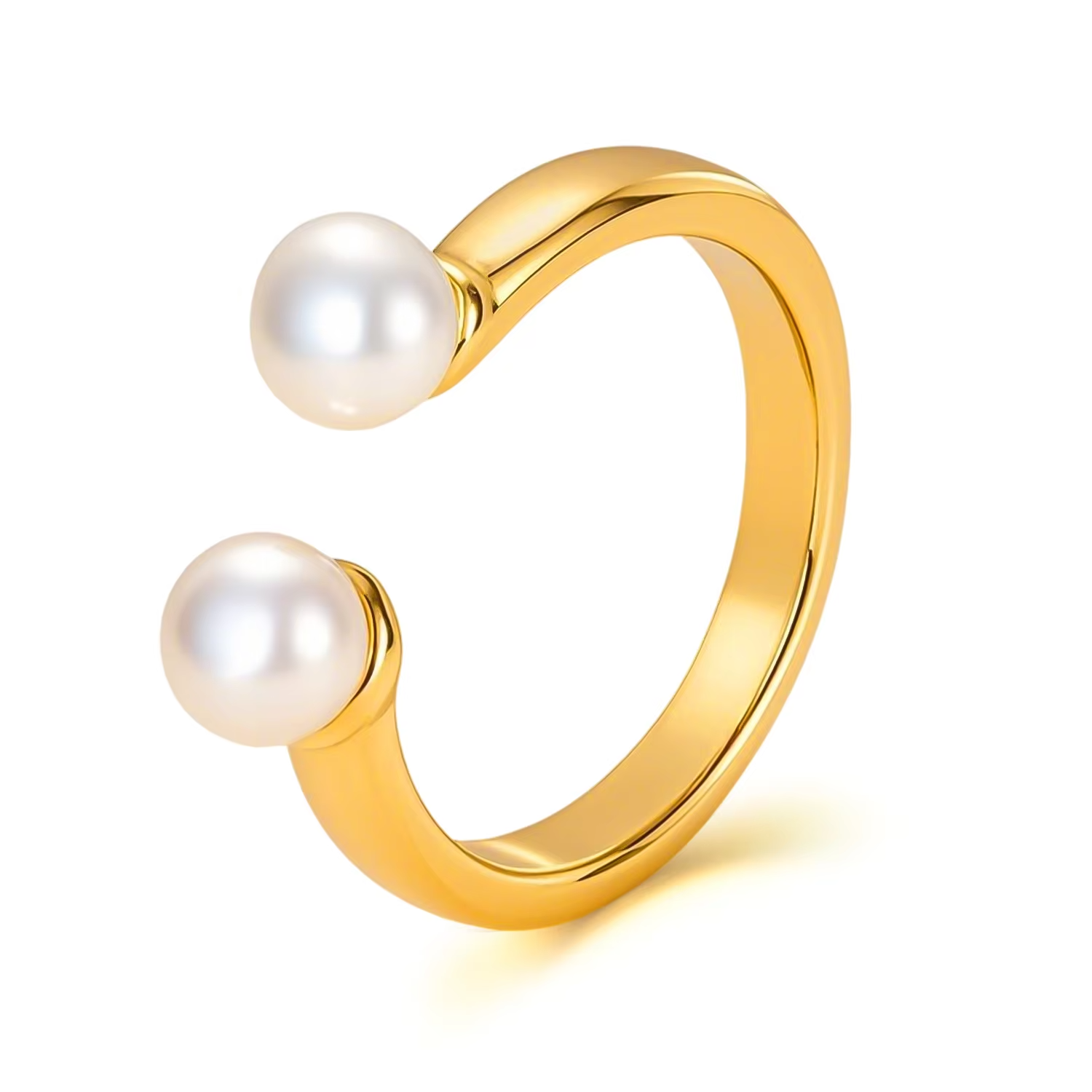 French Luxury 18K Gold Plated Stainless Steel Pearl Open Ring – Natural Stone Trendy Design