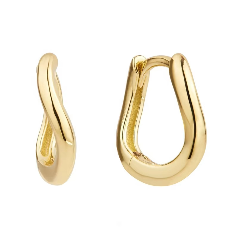 Gemnel Simplistic Modern Design 925 Sterling Silver Gold Wave Huggie Waterproof Fine Hoop Earrings