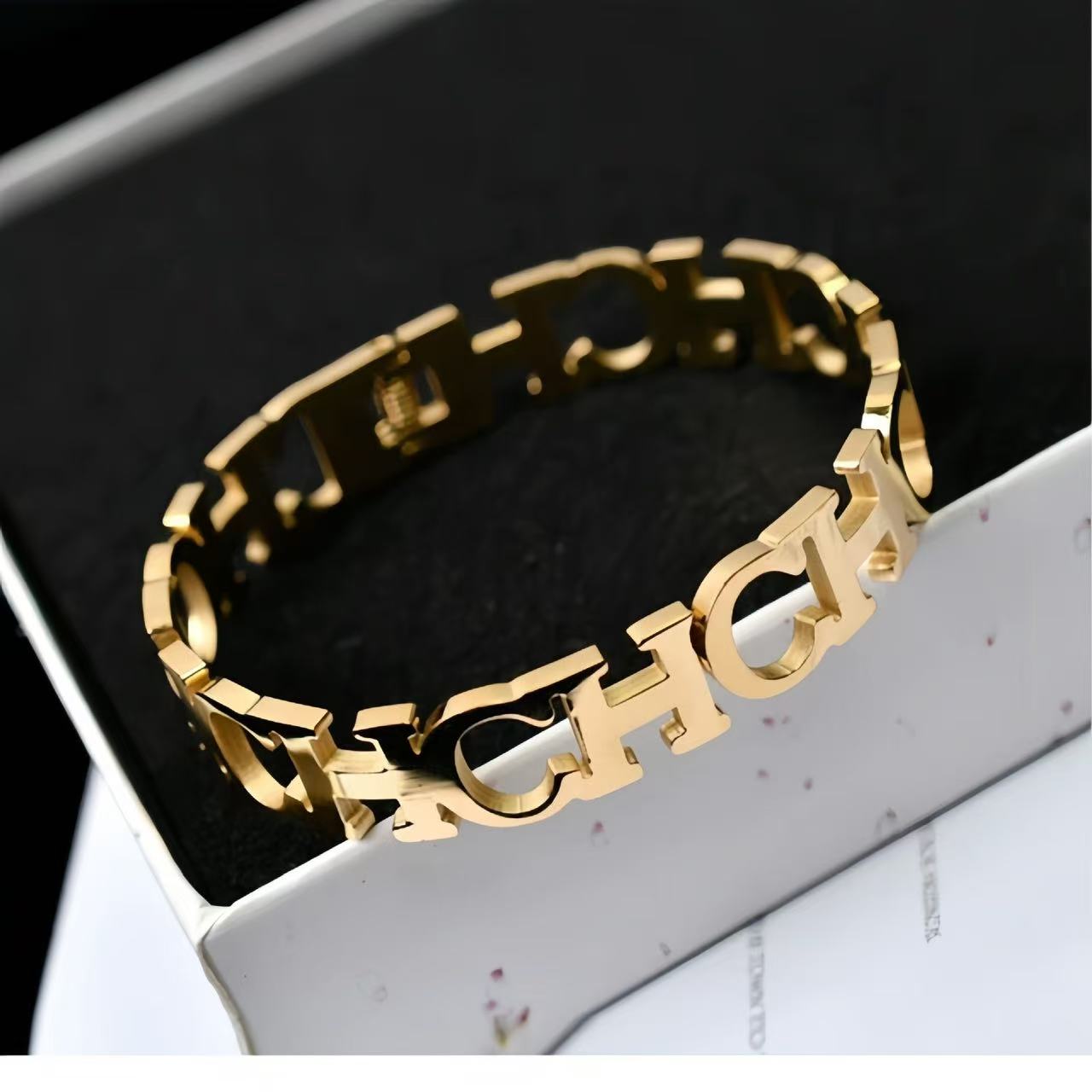 Girls bracelet stainless steel character lettering CH cutout fashion bracelets bangles