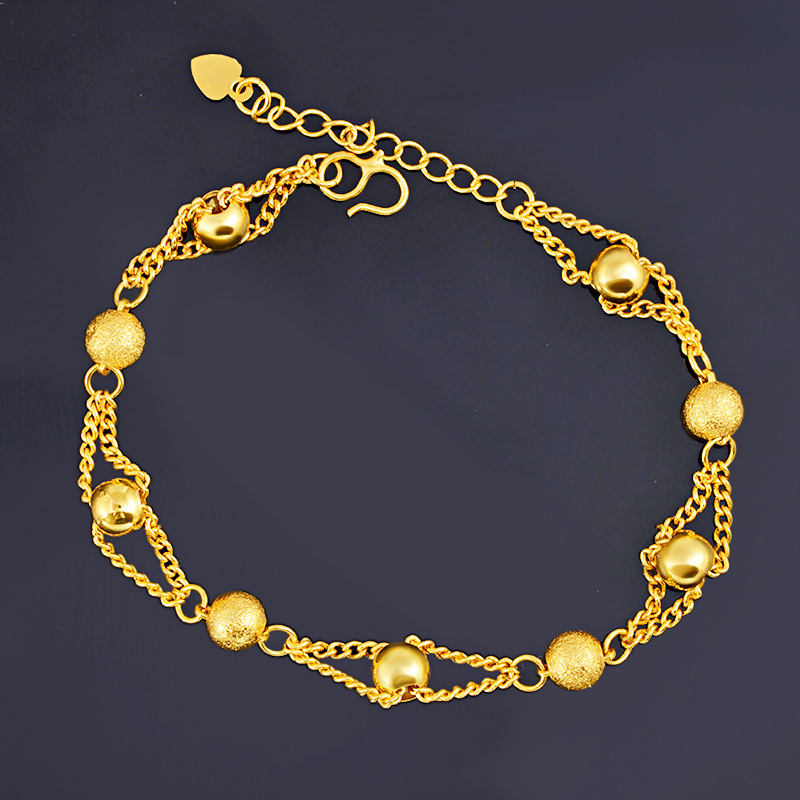 Gold-Plated Textured Bead Chain Bracelet – Double Layer Adjustable Jewelry