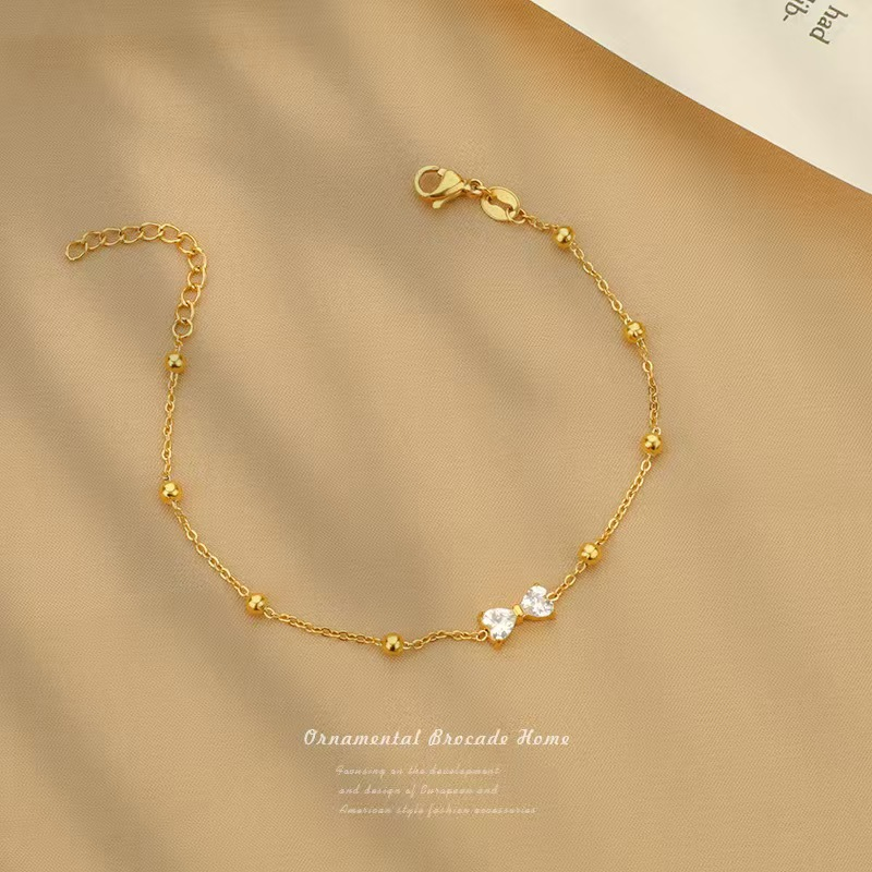 Gold Butterfly Bracelet with CZ Crystals for Women - Dainty Adjustable Chain Bracelet with Heart-Shaped Stones - Elegant Gift Jewelry