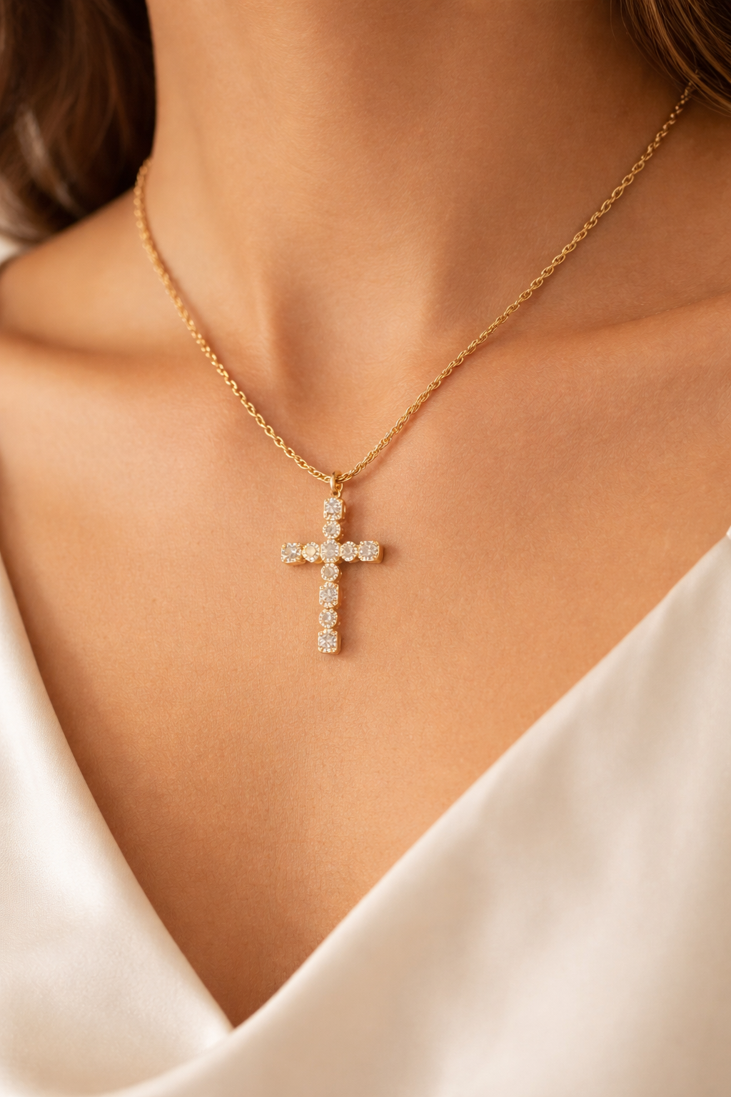 Gold Cross Necklace Stainless Steel Cross Necklace Zircon Cross Pendant Necklace 316L Stainless Steel Necklace