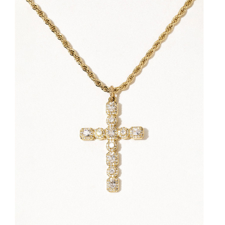 Gold Cross Necklace Stainless Steel Cross Necklace Zircon Cross Pendant Necklace 316L Stainless Steel Necklace