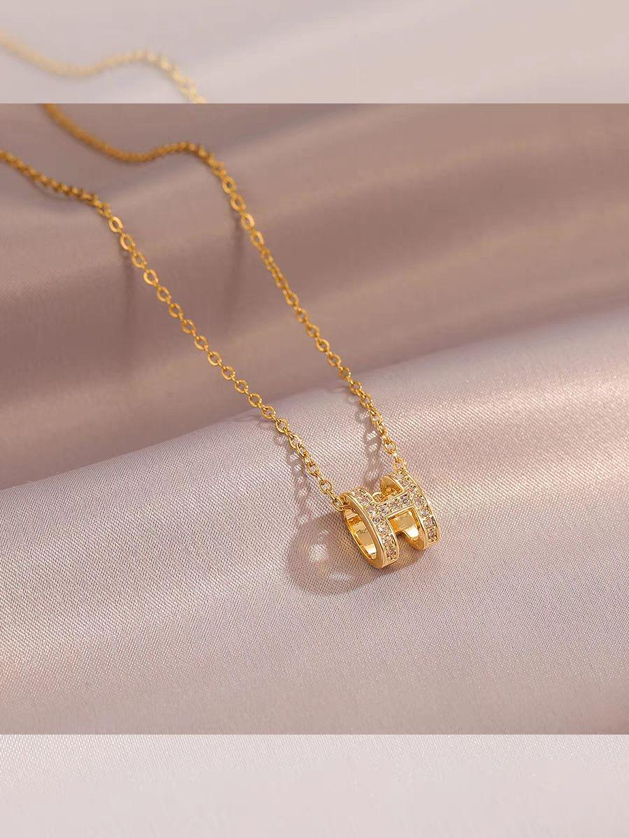 Gold Double Ring Initial &quotH