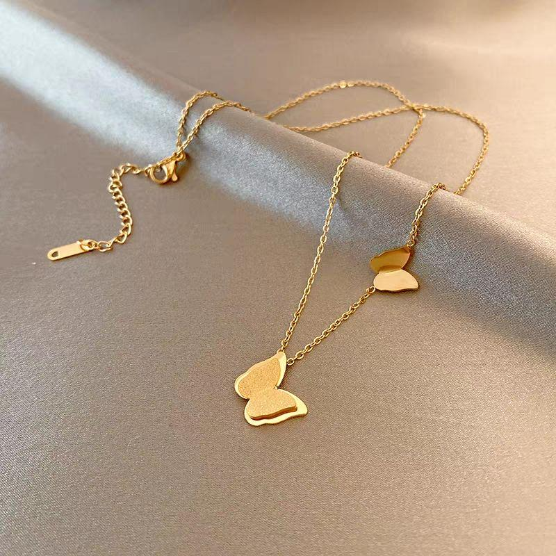 Gold Dual Butterfly Necklace – Sweet Romantic Pendant for Women