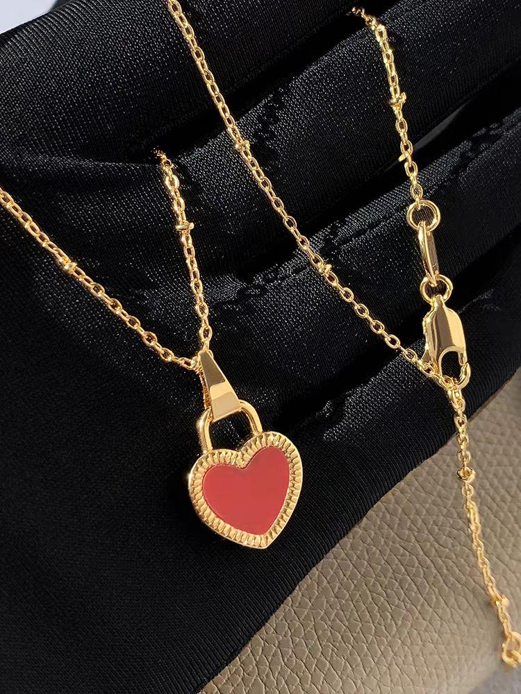 Gold Heart Lock Pendant Necklace - Romantic Style
