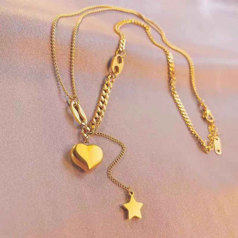 Gold Heart & Star Charm Layered Necklace for Women
