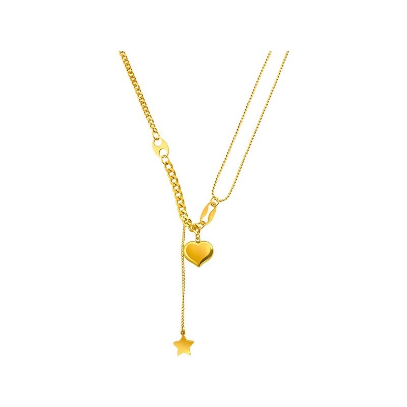Gold Heart & Star Charm Layered Necklace for Women