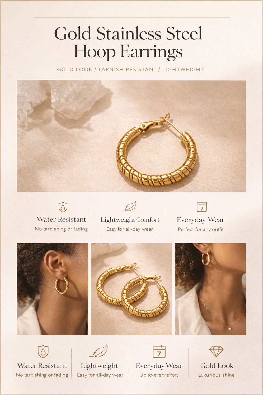 Gold Plated Stainless Steel Hoop Earrings for Women Chunky Stainless Steel Earrings Fashion Stainless Steel Jewelry