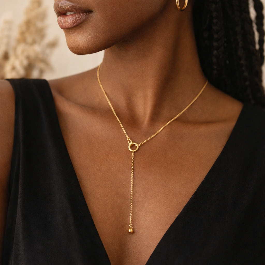 Gold Stainless Steel Y Necklace Minimalist Stainless Steel Necklace for Women Fashion Stainless Steel Jewelry