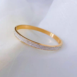Gold Triple Row Micro-Pavé Bangle with Simulated Diamonds