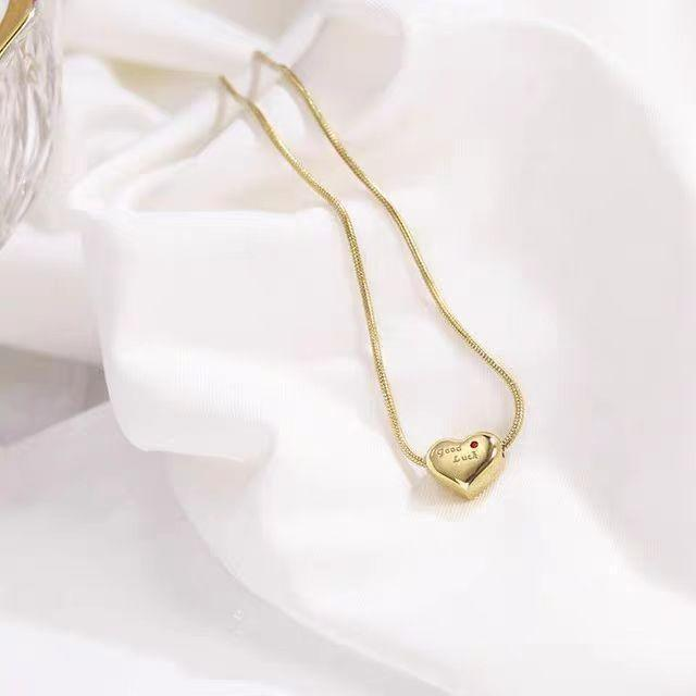 Good Luck Heart Pendant Necklace – Gold Plated Charm with Red Accent