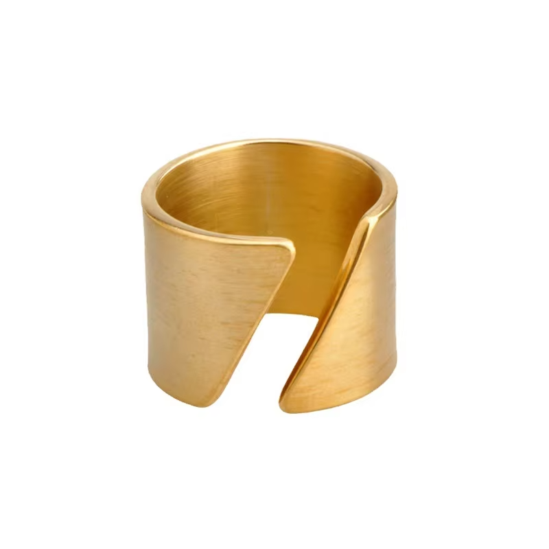 Handmade Beveled Open Adjustable Gold Stainless Steel Ring – Hip Hop Urban Style for Women