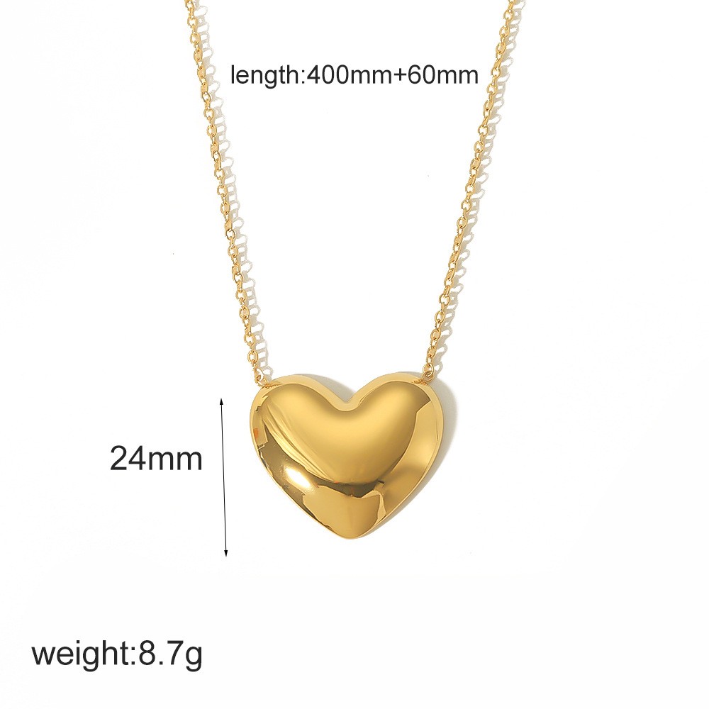 Minimalist Titanium Steel Heart Pendant Necklace – Polished Gold Love Charm for Women